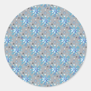Moderne graue und blaue Holiday Snowflakes Muster Runder Aufkleber