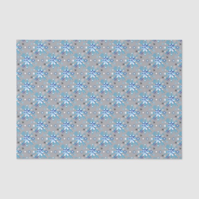 Moderne graue und blaue Holiday Snowflakes Muster Seidenpapier (Vorderseite)