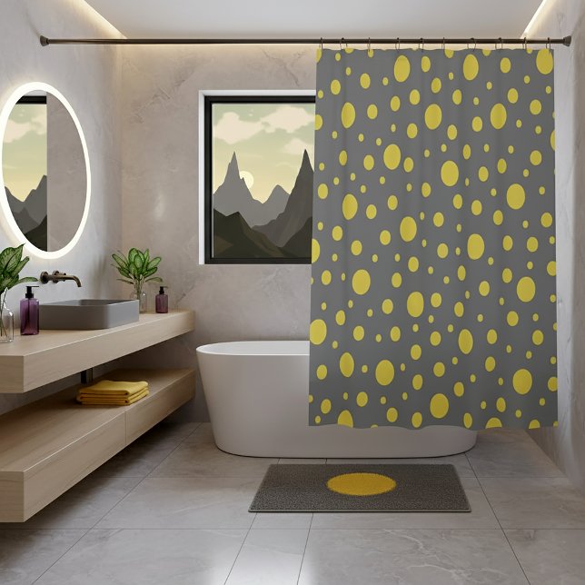 Moderne graue und gelbe Tupfen Duschvorhang (Modern Gray and Yellow Polka Dots Shower Curtain)