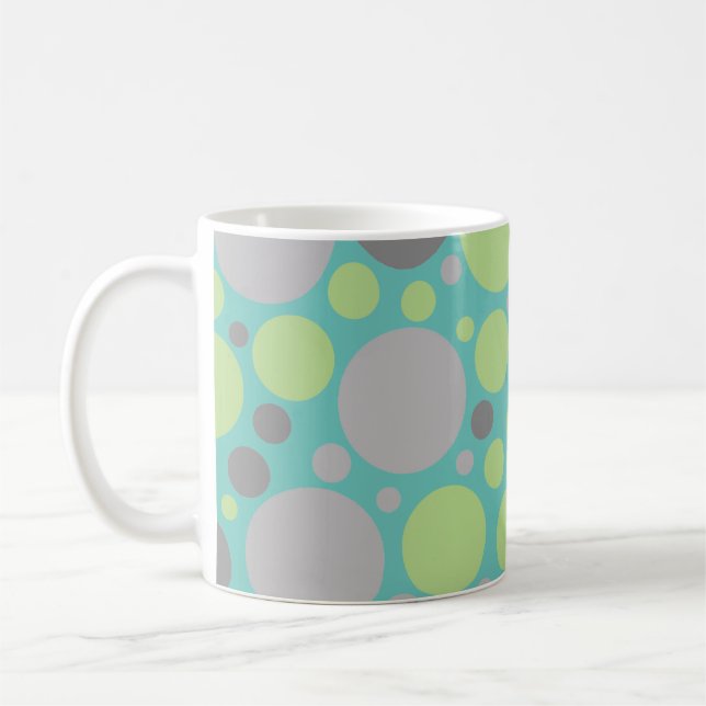 Moderne graue und grüne Blasen Kaffeetasse (Links)
