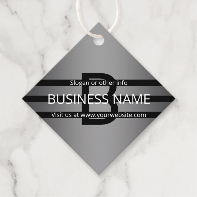 Moderne graue und horizontale schwarze Streifen Geschenkanhänger (Vorderseite)