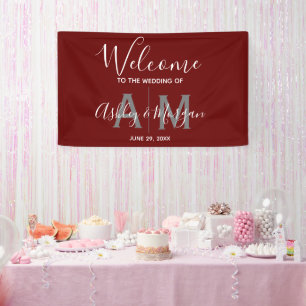 Moderne graue und rote Paare Monogramm Hochzeit Banner