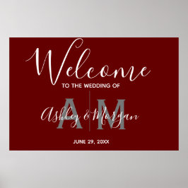 Moderne graue und rote Paare Monogramm Hochzeit Be Poster