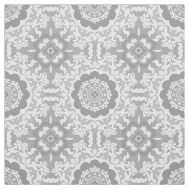 Moderne, graue und weiße Medallion-Stoffe Stoff (Muster)