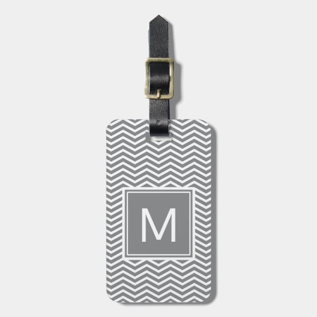 Moderne graue und weiße Sparren mit Monogramm Gepäckanhänger (Vorderseite vertikal)