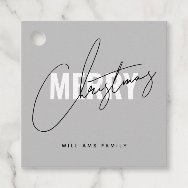 Moderne graue Weihnachtsschrift Geschenkanhänger (Vorderseite)