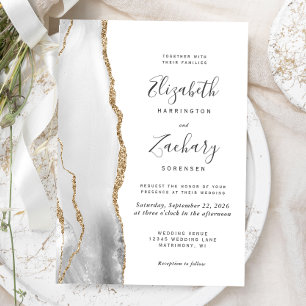Moderne graue weiße Gold-Achat-Hochzeit Einladung