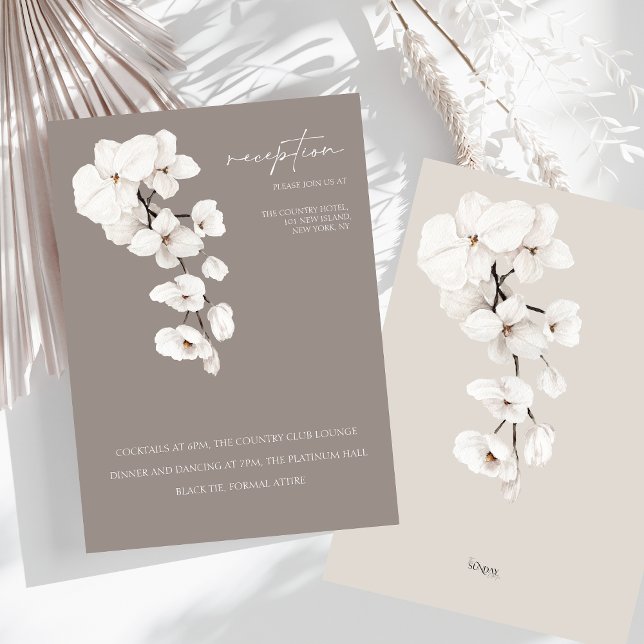 Moderne graue, weiße Orchideenhochzeit Begleitkarte (Modern Gray White Orchids Wedding Reception Enclosure Card)