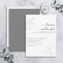 Moderne graue weiße Schrift Botanische Hochzeit