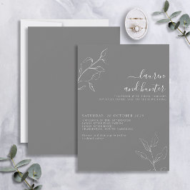 Moderne graue weiße Schrift Botanische Hochzeit Einladung