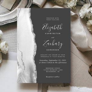 Moderne graue, weiße Silber Agate Dunkle Hochzeit Einladung