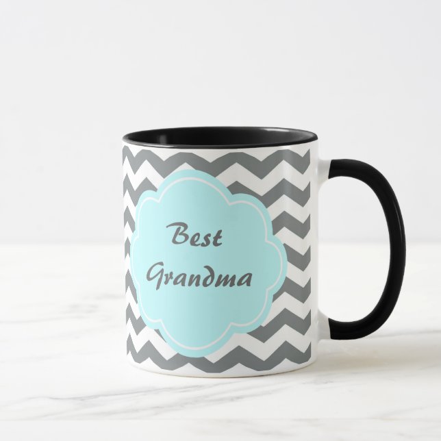 moderne graue, weiße Zickzack Oma Tasse (Rechts)
