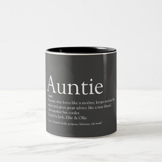 Moderne Graue Welt ist die beste Tante-Tante-Defin Zweifarbige Tasse (Mittel)