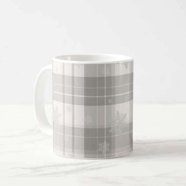 Moderne graue Winter-Karo-Tasse mit subtilen Schne Kaffeetasse (Vorderseite Links)
