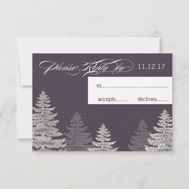 Moderne graue Winter Wedding RSVP Card Trees (Vorderseite)