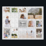 Moderne Graufamilienfotografie Montage Puzzle<br><div class="desc">Dieses einzigartige und moderne Grau-Foto-Collage-Puzzle bietet Ihnen die Möglichkeit,  Ihre eigenen dreizehn Foto hinzuzufügen und einen Namen und eine Initiale hinzuzufügen. Dieses trendige und einfache personalisierte monochrome Fotomontage-Design ist das perfekte Halb-Sake-Geschenk für jede Mutter,  Großmutter oder andere Familienmitglieder,  die Lieben,  die Rätsel zusammen stellen!</div>