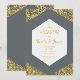 Moderne Grauschick Gold Glitzer Flakes Glam Weddin Einladung