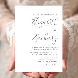 Moderne Grauschrift White Wedding Einladung