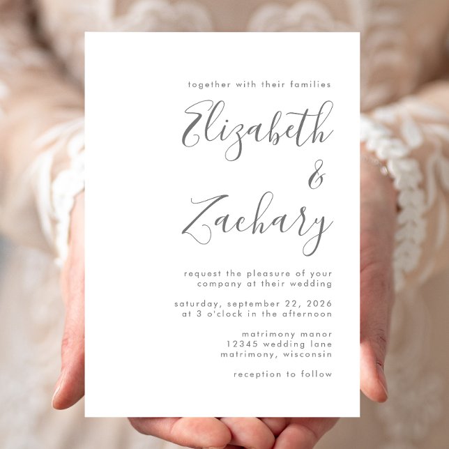 Moderne Grauschrift White Wedding Einladung (Von Creator hochgeladen)