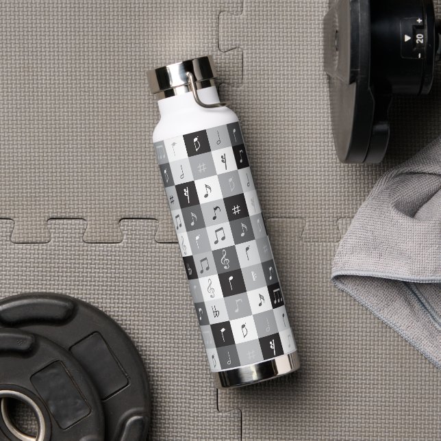 Moderne Graustufen-Musiknoten Trinkflasche (Fitnessstudio)