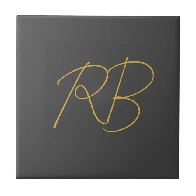 Moderne Gray Gold Color Monogram Initials Fliese (Vorderseite)