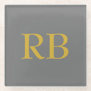 Moderne Gray Gold Color Monogram Initials Glasuntersetzer