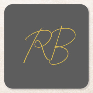 Moderne Gray Gold Color Monogram Initials Rechteckiger Pappuntersetzer