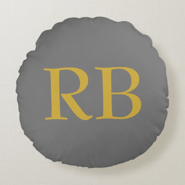 Moderne Gray Gold Color Monogram Initials Rundes Kissen (Vorderseite)