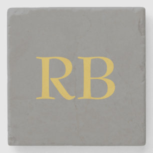 Moderne Gray Gold Color Monogram Initials Steinuntersetzer
