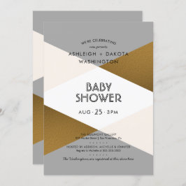 Moderne Gray & Gold Geometric Baby Dusche Einladung