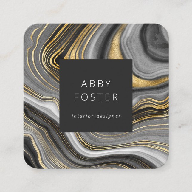 Moderne Gray Gold Marble Designer Business Card Quadratische Visitenkarte (Vorderseite)