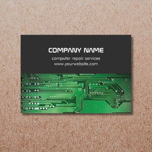 Moderne Gray Green Circuit Board Computerreparatur Visitenkarte