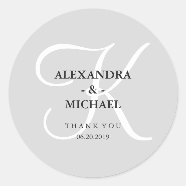 Moderne Gray Monogram und ich danke Ihnen Runder Aufkleber (Vorderseite)