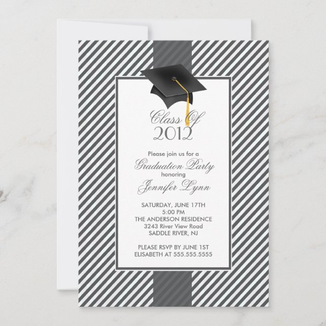 Moderne Gray Stripe Graduation Party Einladung (Vorderseite)