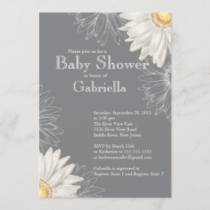 Moderne Gray & White Gerbera Daisy Baby Dusche Einladung