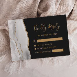 Moderne Gray White Gold Agate Dark Wedding RSVP Karte