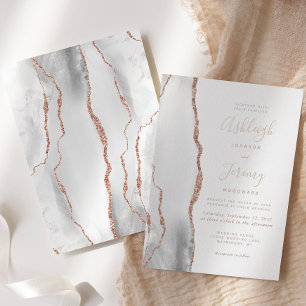 Moderne Gray White Rose Gold Agate Hochzeit Folieneinladung