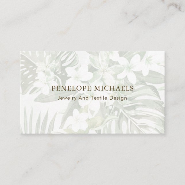 Moderne Green and White Palm Blätter Business Card Visitenkarte (Vorderseite)
