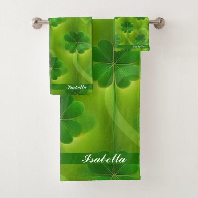 Moderne Green Clover 4 Lists Badhandtuch Set (Insitu)