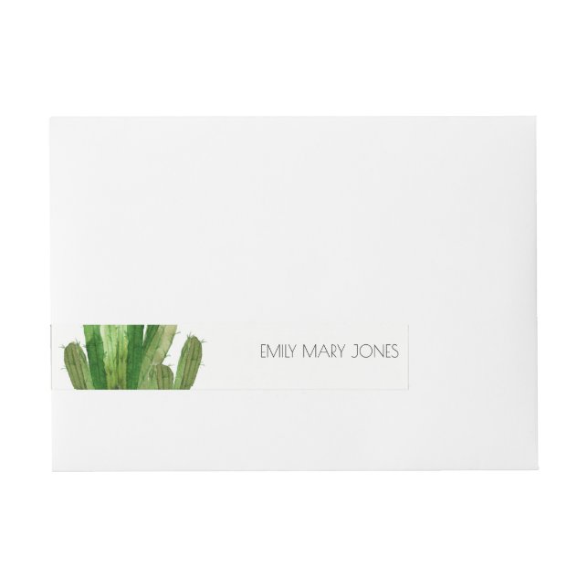 MODERNE GREEN DESERT CACTUS FOLIAGE WATERCOLOR Rundum-Adressaufkleber (Vorderseite)