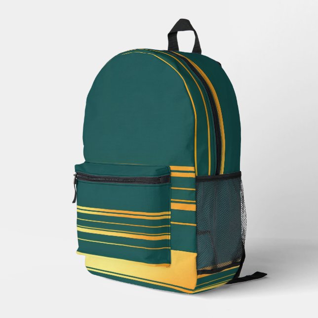 Moderne Green Gold Luxus Linen Texture Collection Bedruckter Rucksack (Rückseitige Ecke Rechts)