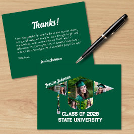 Moderne Green Graduation Cap Form Foto Collage Dankeskarte