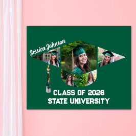 Moderne Green Graduation Cap Form Foto Collage Poster