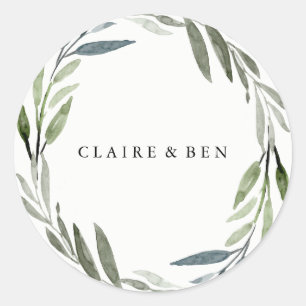 Moderne Green Leaf Wreath Wedding Sticker