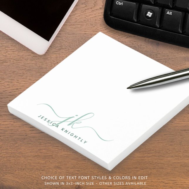 Moderne Green Script Monogram Initials Post-it Klebezettel (Von Creator hochgeladen)