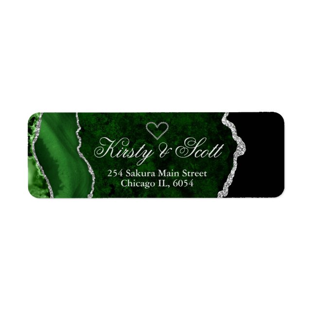 Moderne Green & Silver Imitate Glitzer Agate Weddi (Vorne)