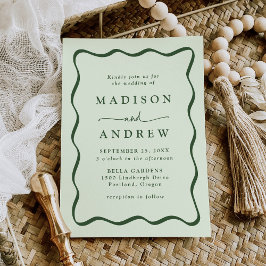 Moderne Green Wavy Frame Wedding Einladung