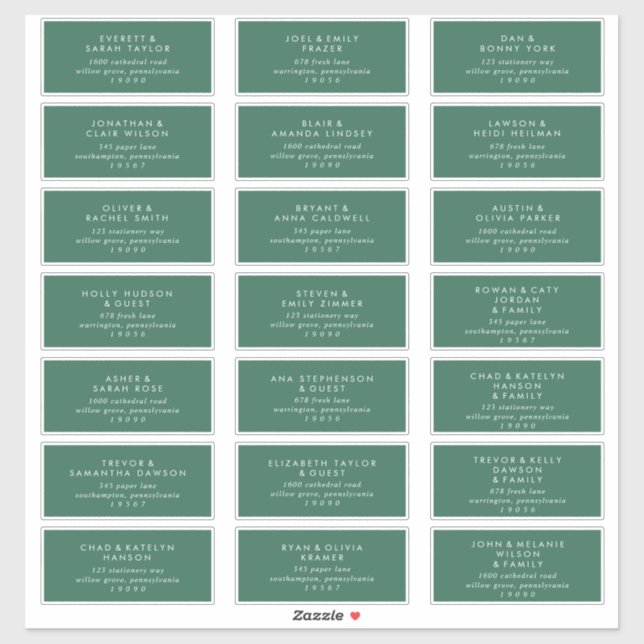 Moderne Green Wedding Guest Address Labels (Blatt)