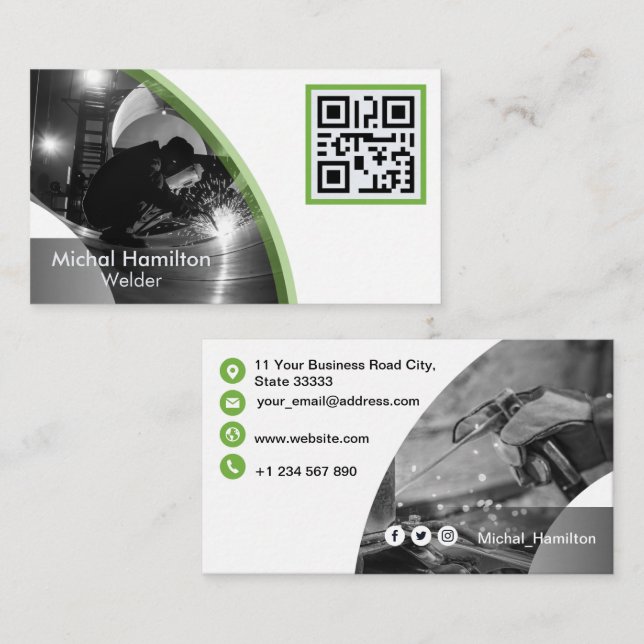 Moderne Green Welder Business Card Visitenkarte (Vorne/Hinten)