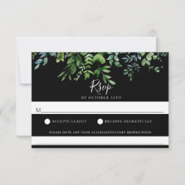 Moderne Greenery Black Wedding Food Allergie UAWG RSVP Karte